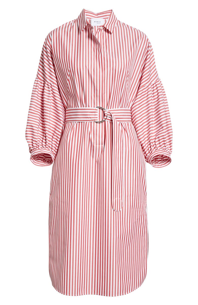 Akris punto Belted Stripe Balloon Sleeve Cotton Dress, Alternate, color,