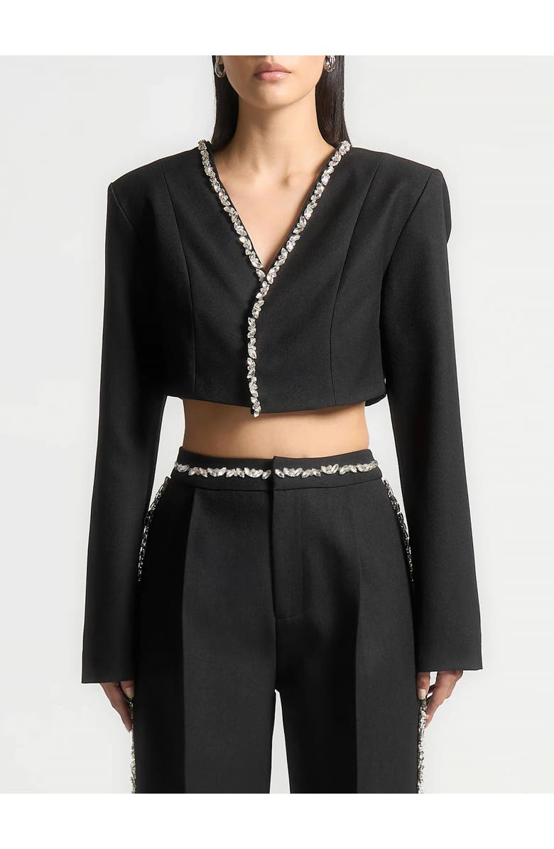 Manière De Voir Embellished Cropped Blazer, Alternate, color, Black