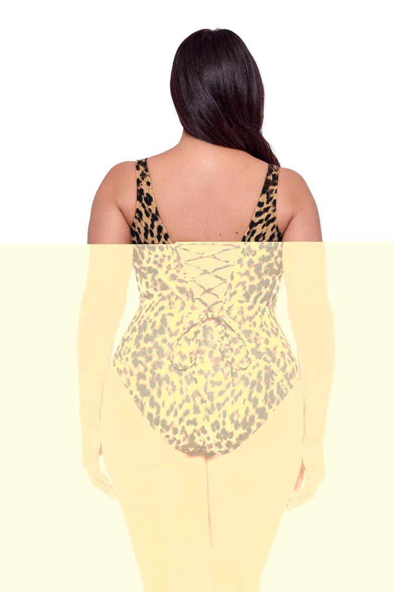 Smoothing and Sculpting Square-Neck Lace-Up Back One-Piece Swimsuit, Alternate, color, Dolce Leopard