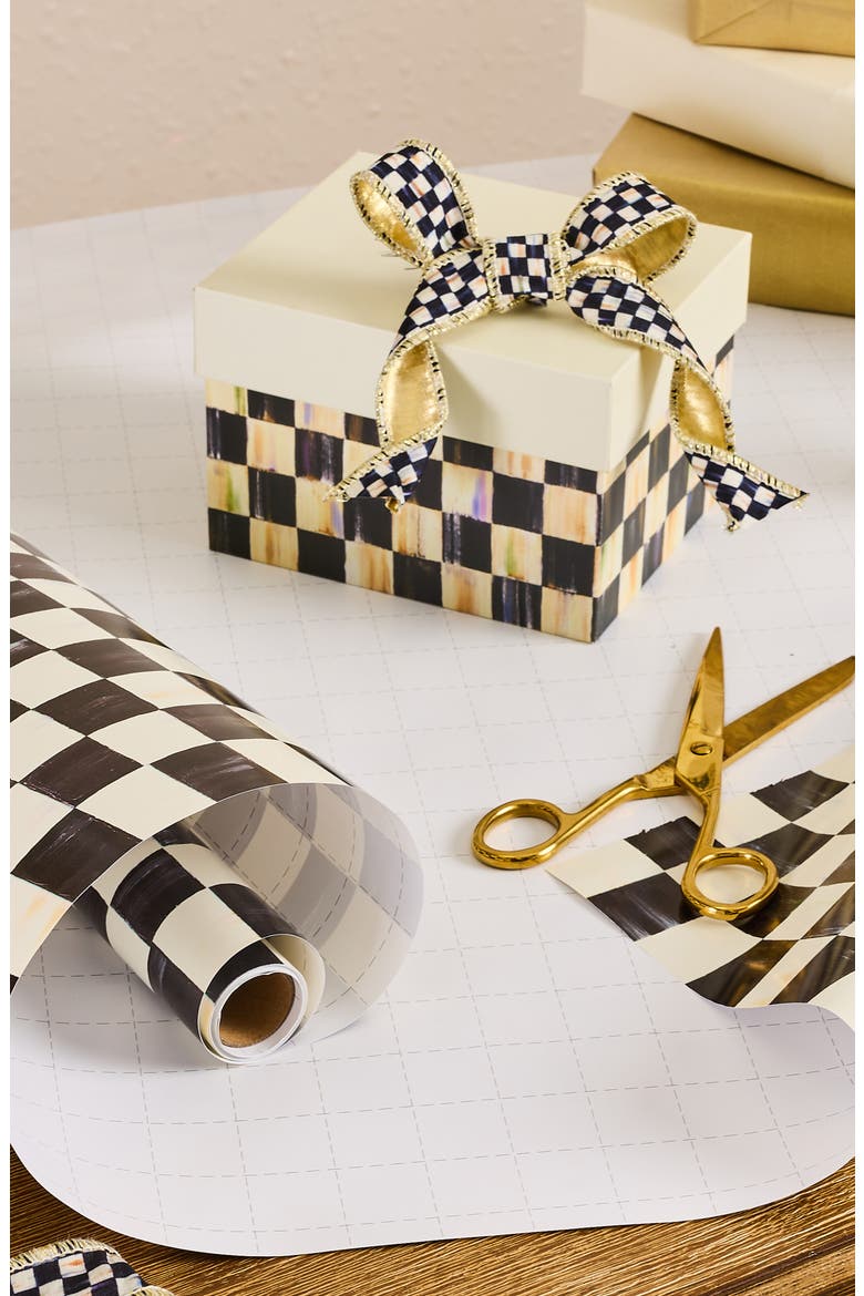 Courtly Check Gift Wrap, Alternate, color, BLACK