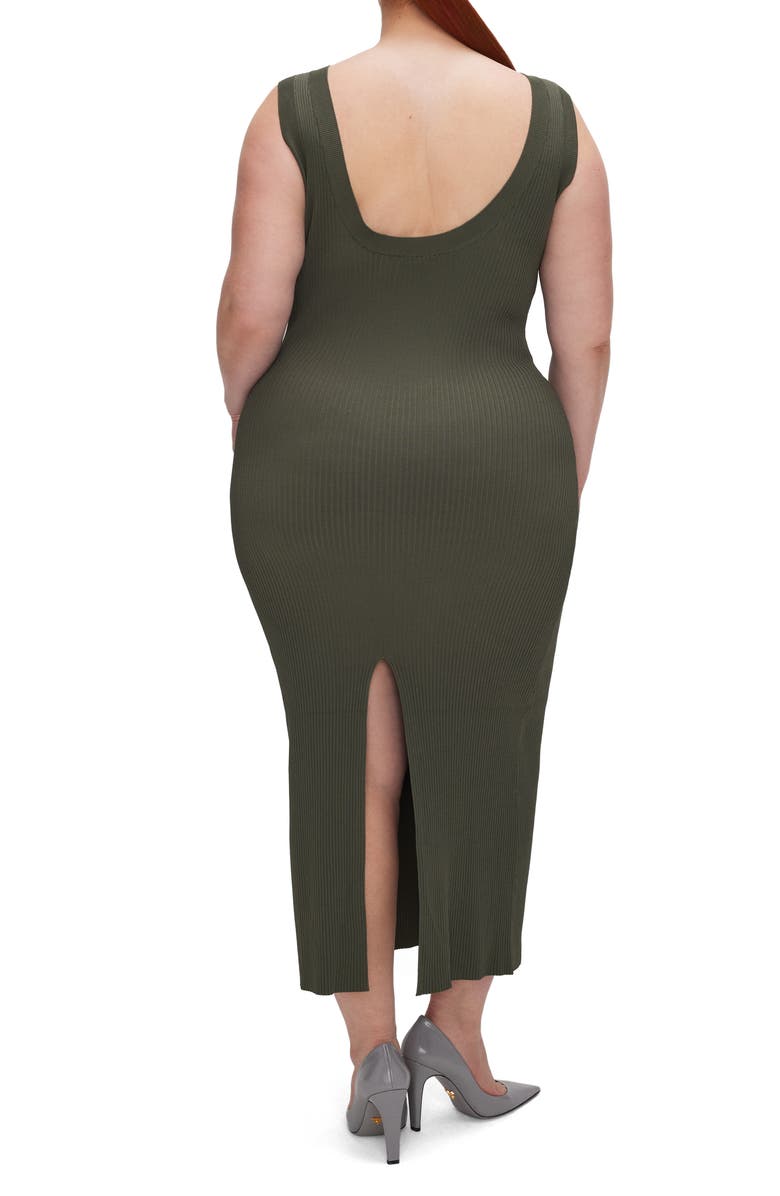 Good American Shine Scoop Back Ribbed Tank Dress, Alternate, color, Fatigue001