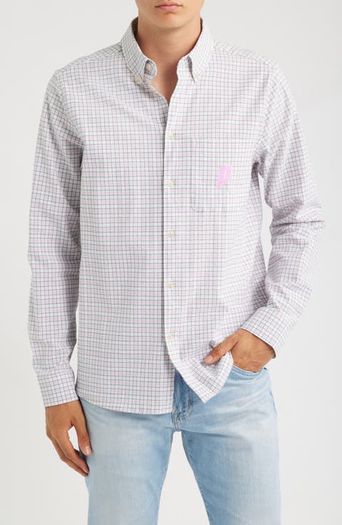 x Prince Check Cotton Seersucker Button-Down Shirt