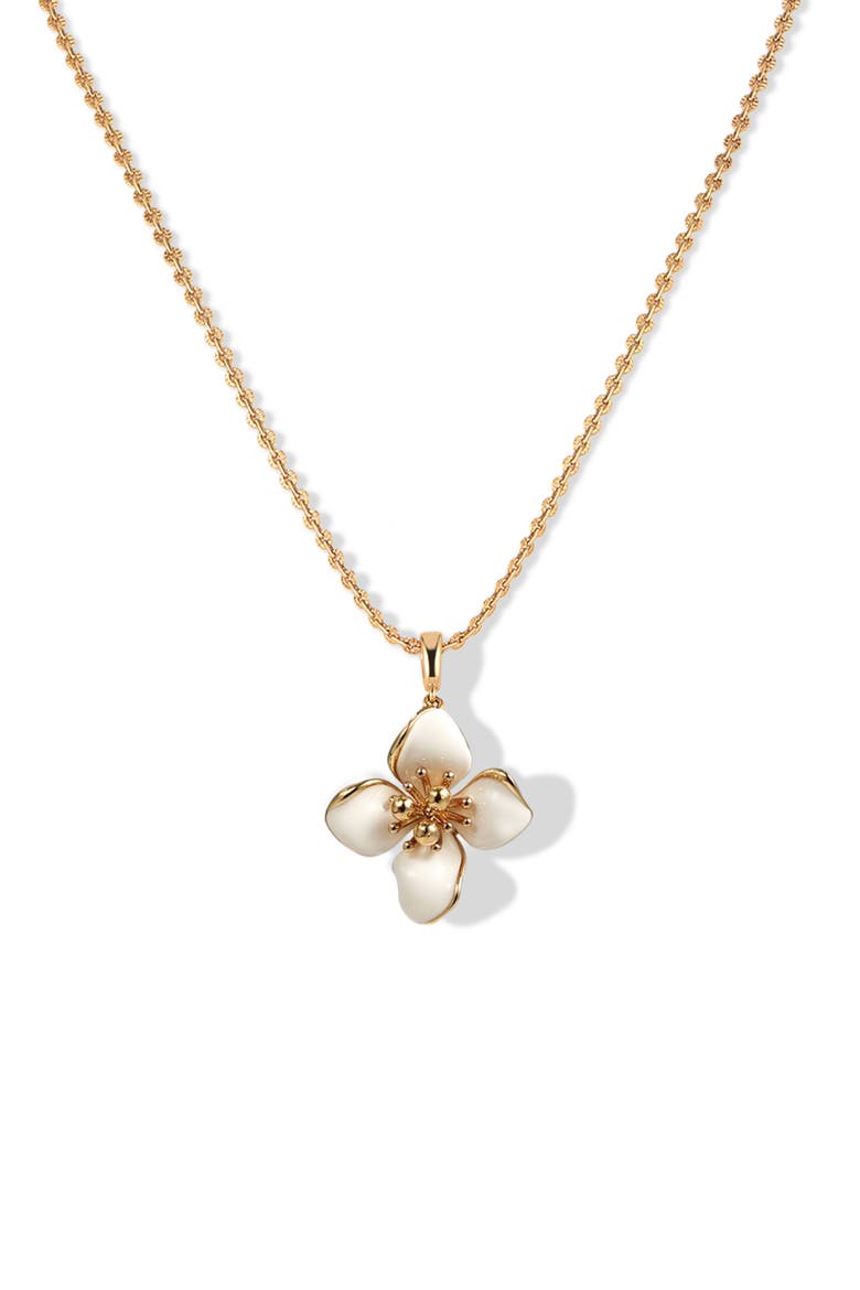 Iris Blossom Pendant Necklace, Main, color, White & Gold