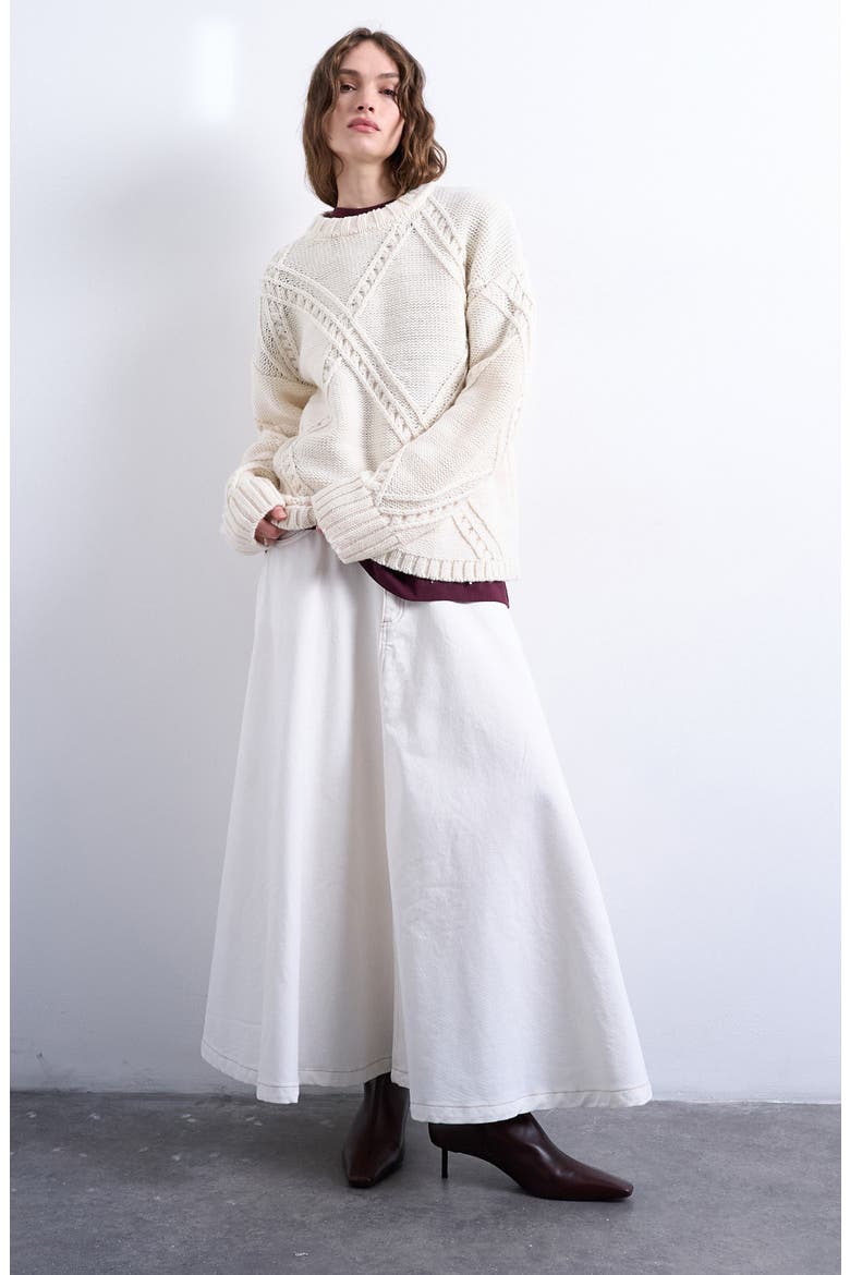 Oversize Argyle Crewneck Sweater, Main, color, CREAM