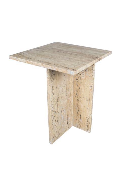 Cecil 18.5" Contemporary Natural Marble Handmade T-Shaped End Table