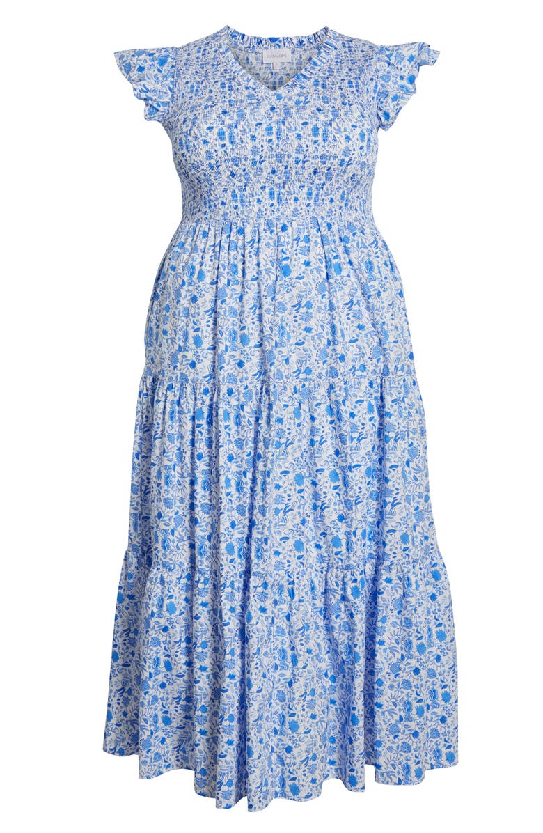 SUGARLIPS Luray Floral Sunfire Smocked Cotton Tiered Maxi Dress, Alternate, color, Blue/ White