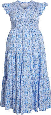 SUGARLIPS Luray Floral Sunfire Smocked Cotton Tiered Maxi Dress