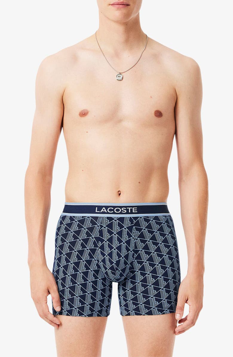 Lacoste Monogram Assorted 3-Pack Boxer Briefs, Alternate, color, Navy Blue/ Overview