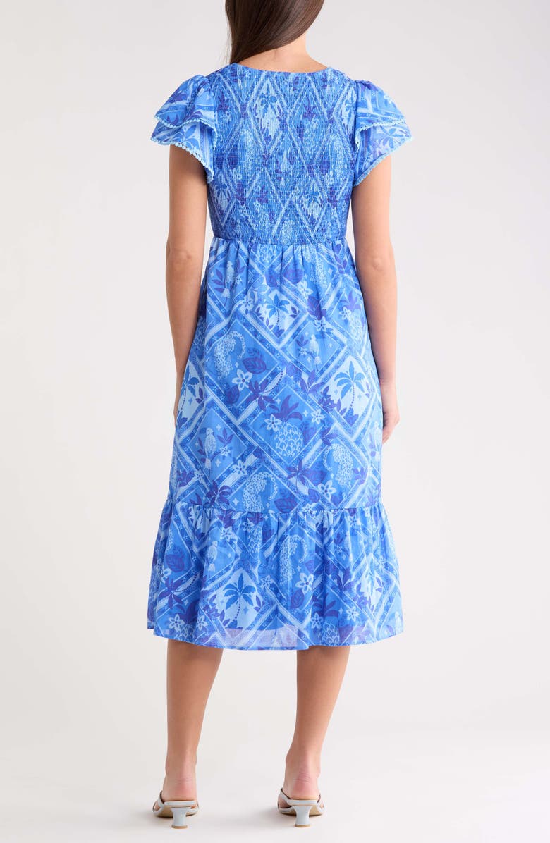 SUGARLIPS Kaidy Tropical Print Midi Dress, Alternate, color, Blue Multi