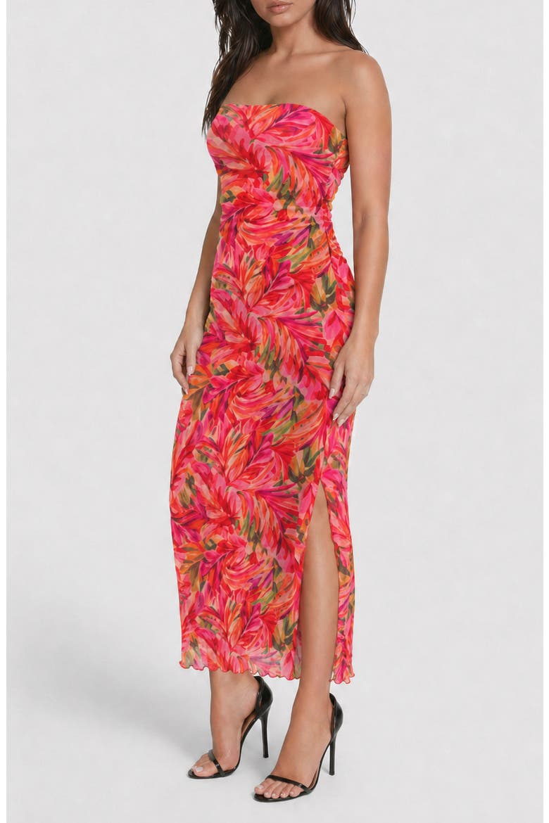 Printed Mesh Strapless Maxi Dress, Alternate, color, PINK FLORAL