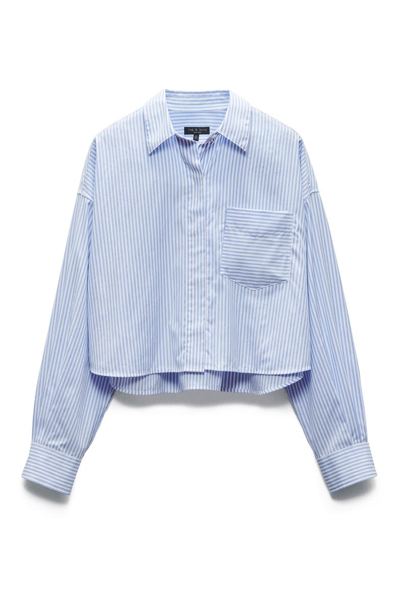 Beatrice Stripe Cotton Poplin Crop Button-Up Shirt, Main, color, LIGHT BLUE STRIPE