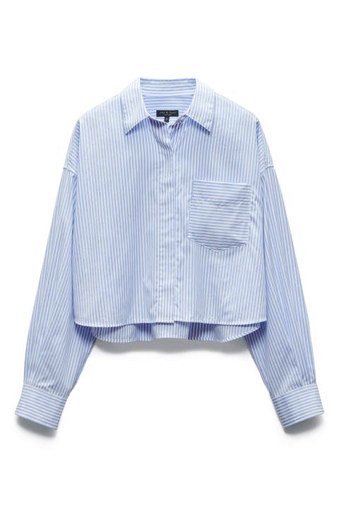 Beatrice Stripe Cotton Poplin Crop Button-Up Shirt