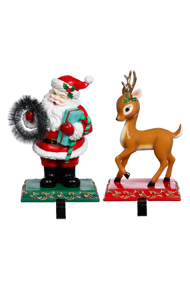 Santa and Deer Stocking Holder, Set of 2, Main, color, Red