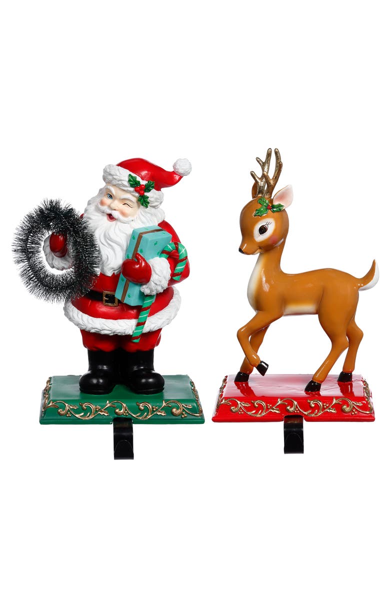 Mark Roberts Santa and Deer Stocking Holder, Set of 2, Main, color, Red