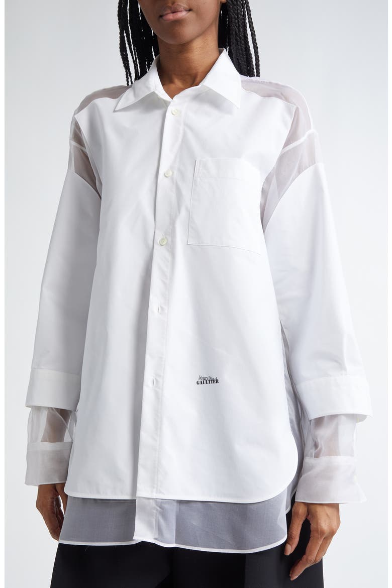 The Petit Grand Mixed Media Button-Up Shirt, Alternate, color, WHITE