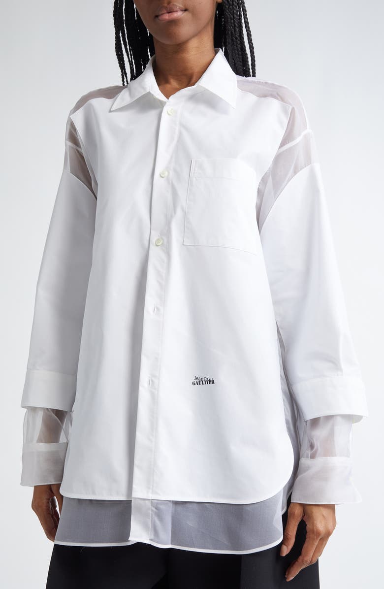 Jean Paul Gaultier The Petit Grand Mixed Media Button-Up Shirt, Alternate, color, 