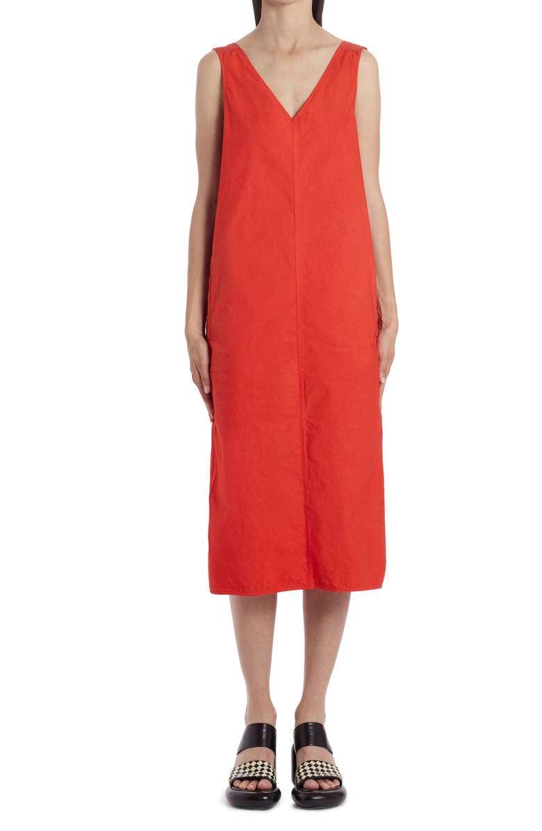 Jil Sander Sleeveless Cotton Canvas Midi Dress, Main, color, 