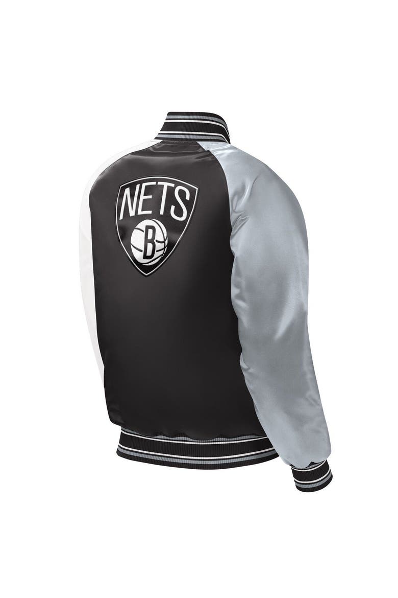 Youth Starter Black Brooklyn Nets Raglan Full-Snap Varsity Jacket, Alternate, color, Black