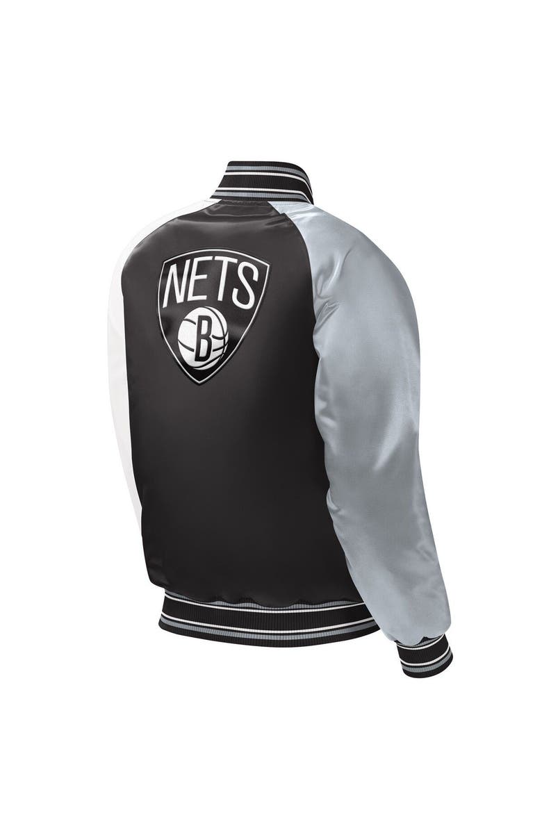 STARTER Youth Starter Black Brooklyn Nets Raglan Full-Snap Varsity Jacket, Alternate, color, Black