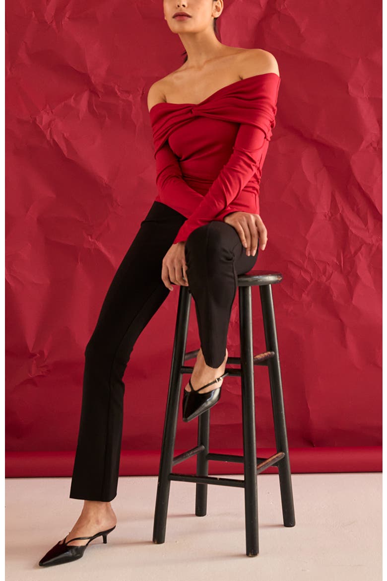 Front Twist Off Shoulder Knit Top, Alternate, color, Ruby