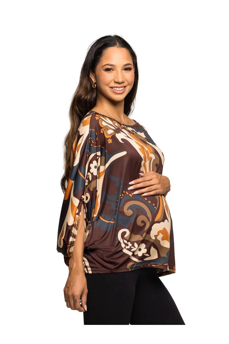 Maternity Essential Paisley Print Dolman Sleeve Top, Alternate, color, Brown Multi