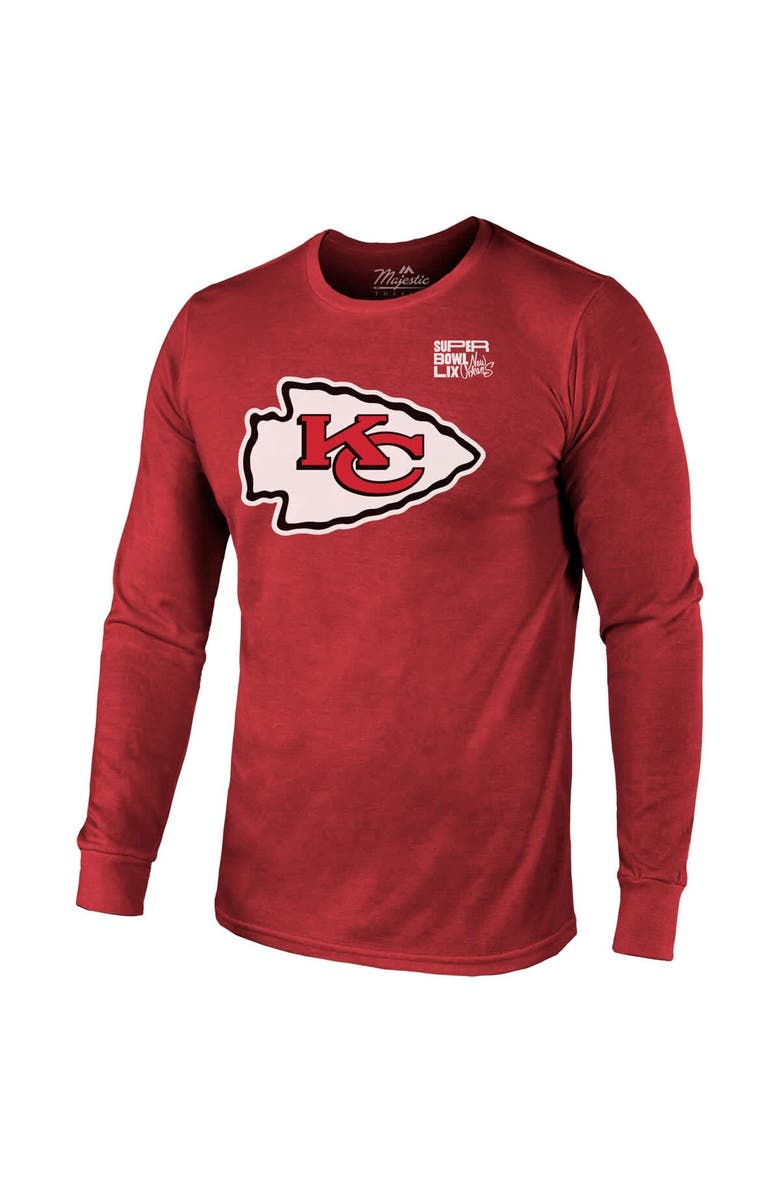 Majestic Threads Men's Majestic Threads Patrick Mahomes Red Kansas City Chiefs Super Bowl LIX Player Name & Number Tri-Blend Long Sleeve T-Shirt, Alternate, color, 