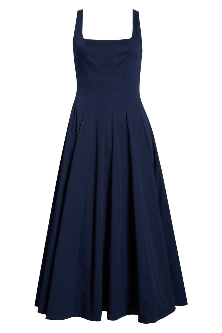 Wells Stretch Cotton Poplin Midi Fit & Flare Dress, Main, color, NAVY