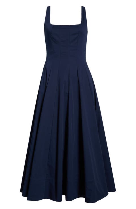 Wells Stretch Cotton Poplin Midi Fit & Flare Dress