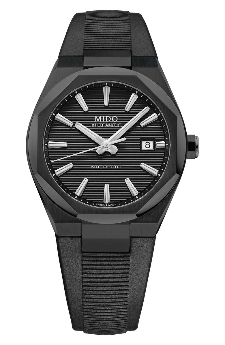 MIDO Multifort 8 One Crown Automatic Rubber Strap Watch, 40mm, Main, color, Black
