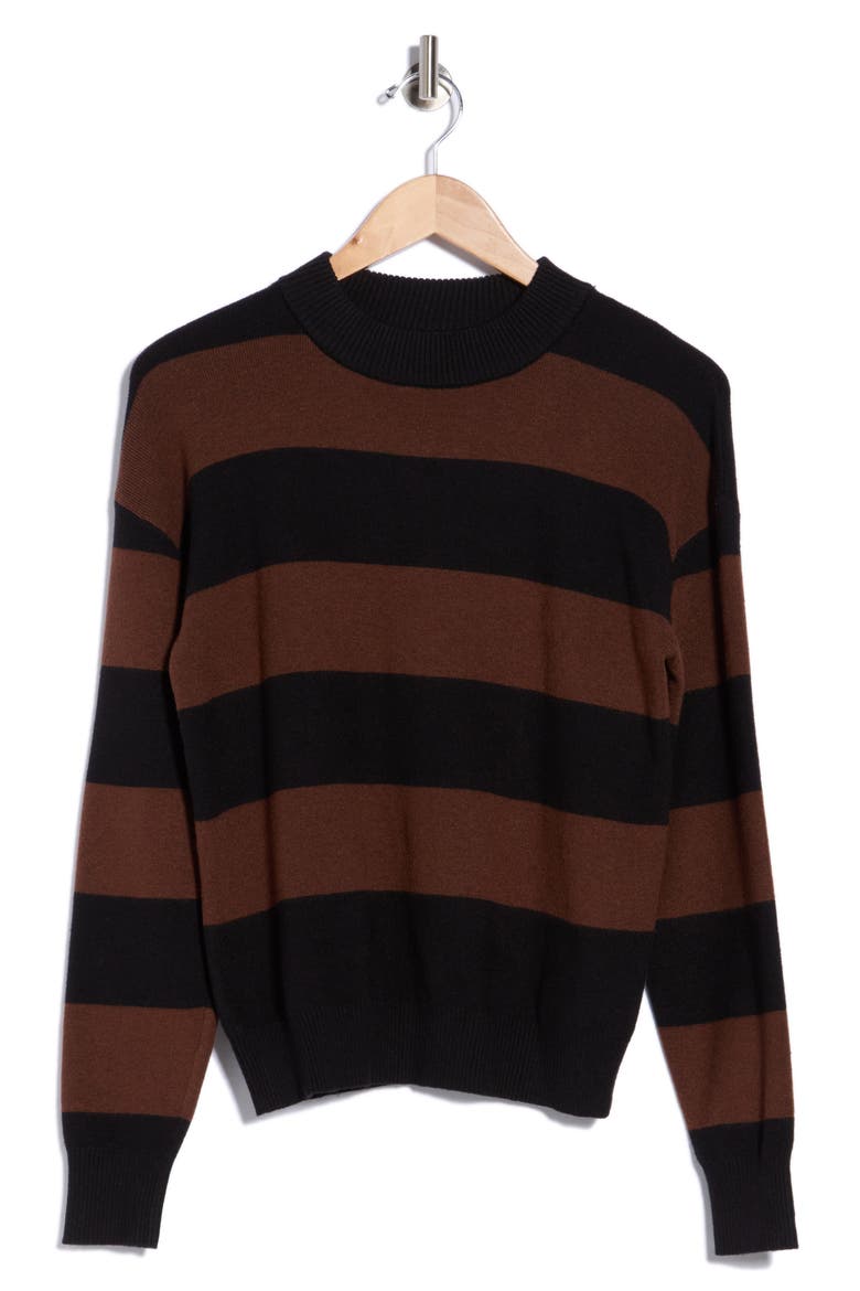 Stripe Crewneck Sweater, Main, color, BLACK/ CHOCOLATE
