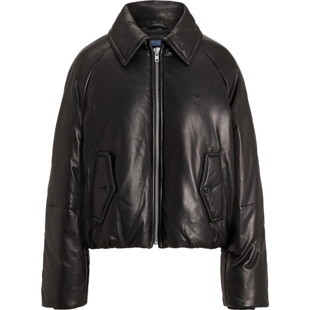 Polo Ralph Lauren Leather Puffer Jacket In Black