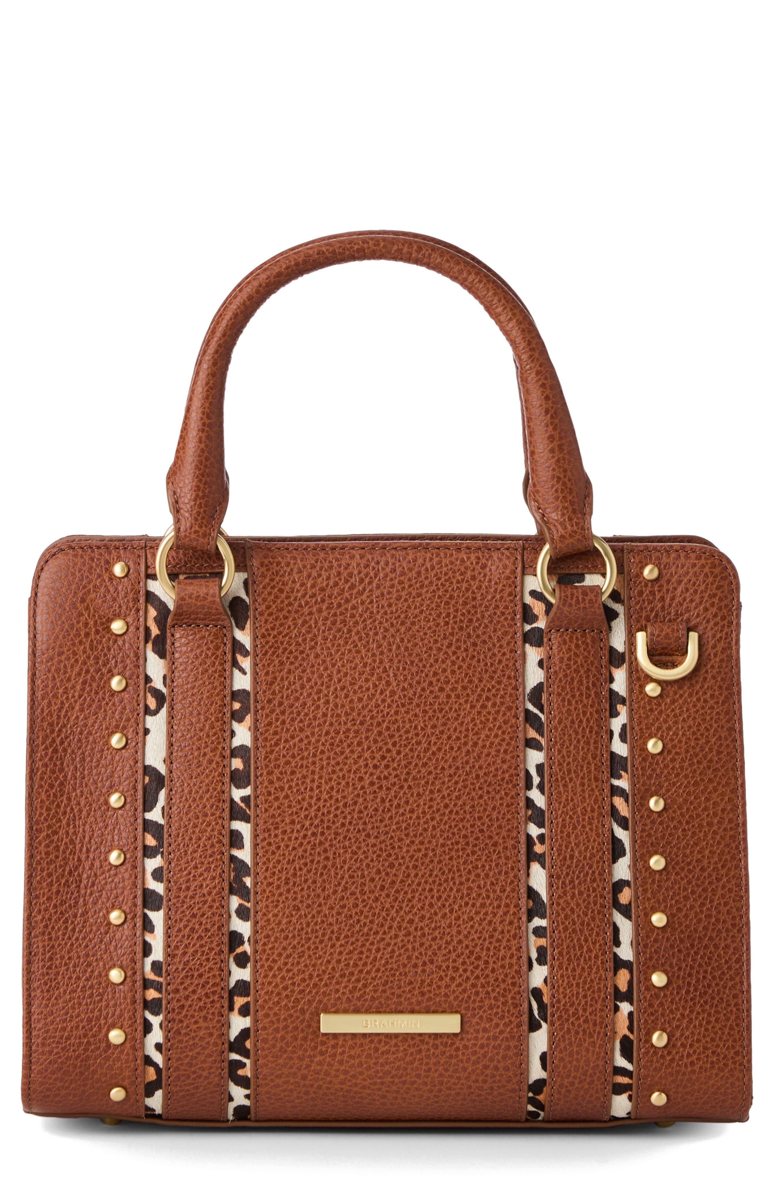 Brahmin Cami Genuine Calf Hair Trim Leather Satchel, Main, color, 