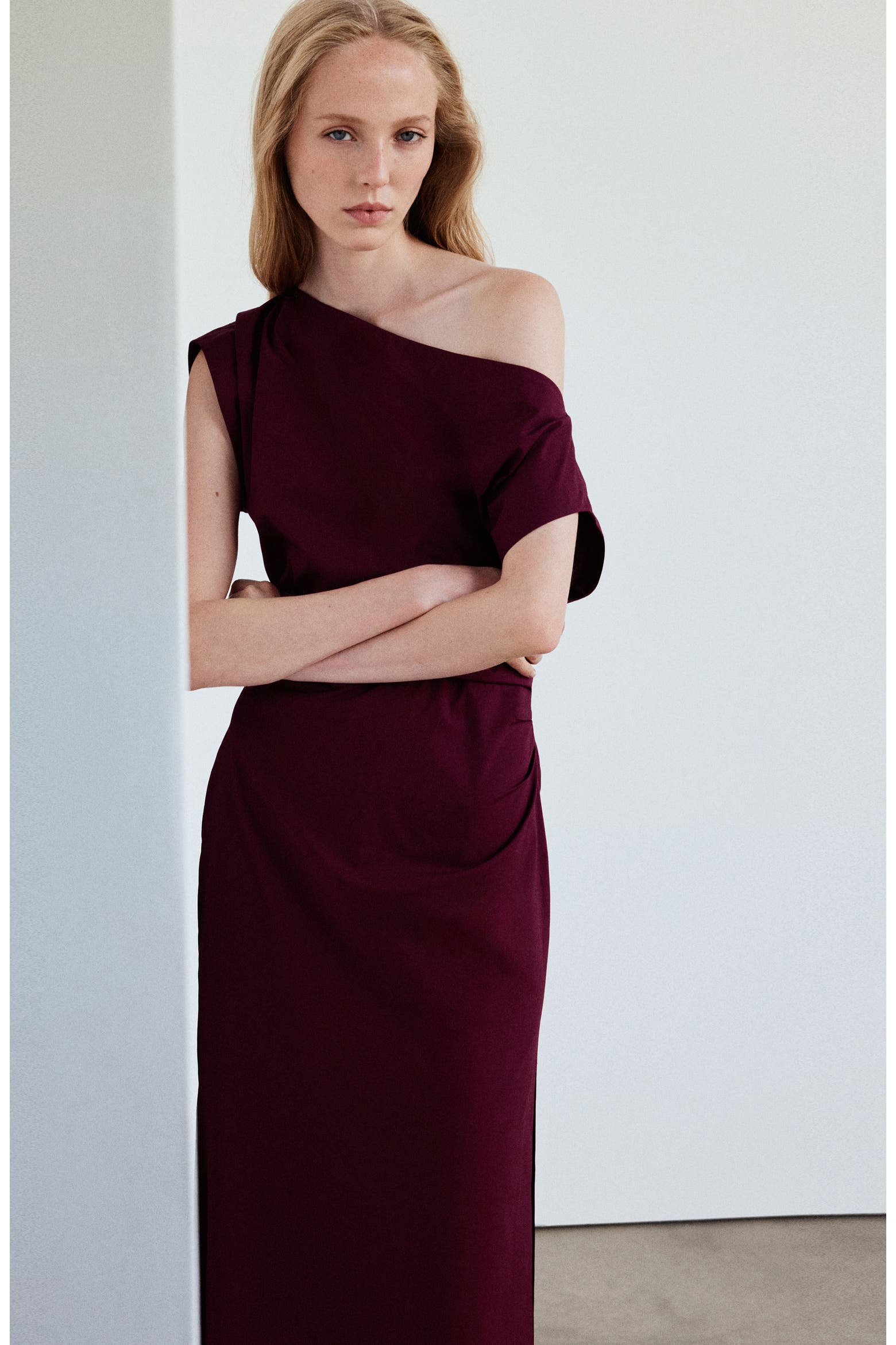 Mango Local One MANGO Pleated One-Shoulder Midi Dress (Women) | Nordstrom