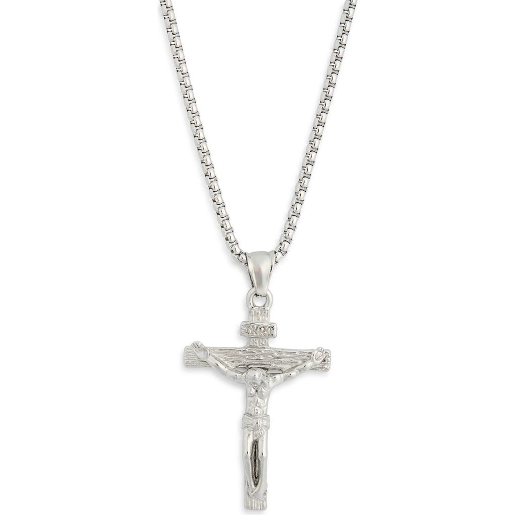American Exchange Stainless Steel Crucifix Pendant Necklace In Silver