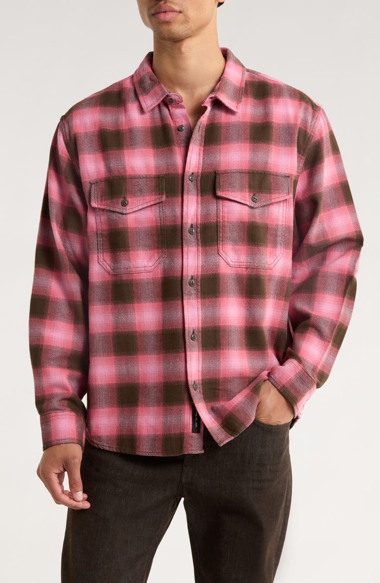 Vans Bixby Ombre Check Cotton Flannel Button-Up Shirt, Main, color, Coal Brown/Pink Dawn