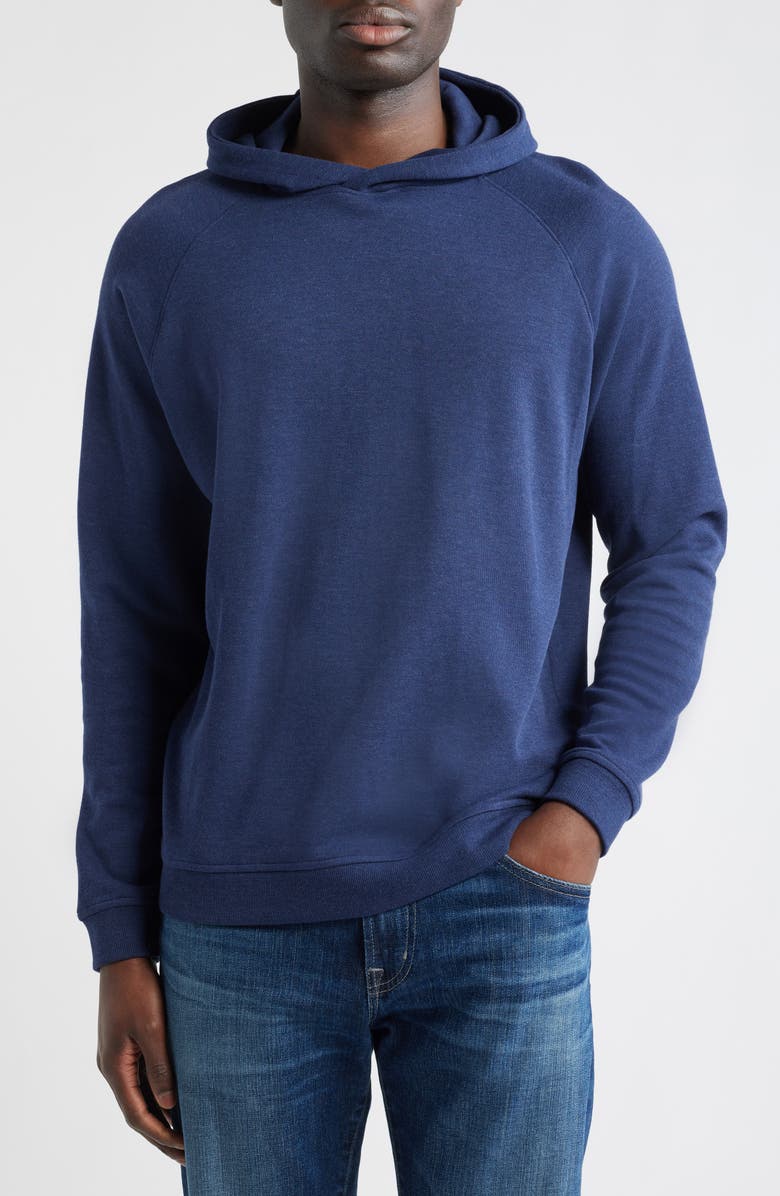 Peter Millar Crown Comfort Cotton Blend Piqué Hoodie, Main, color, Navy