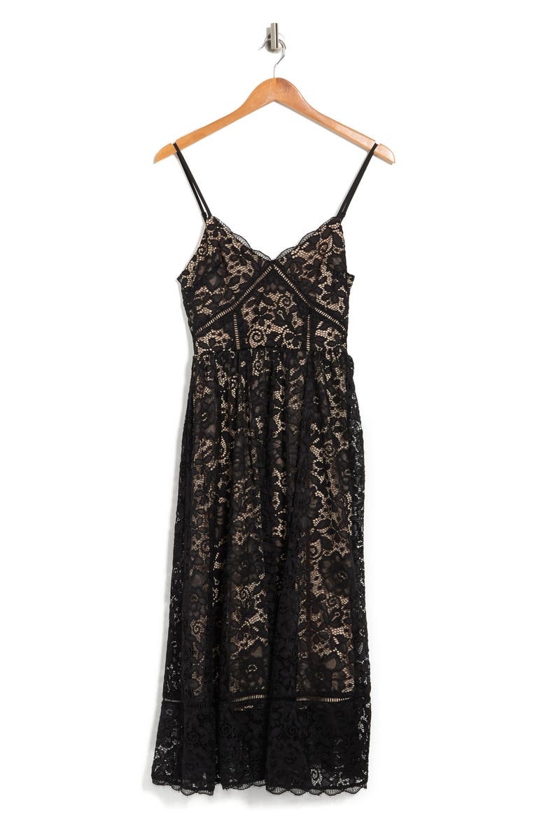 Crochet Stretch Lace Midi Dress, Alternate, color, BLACK