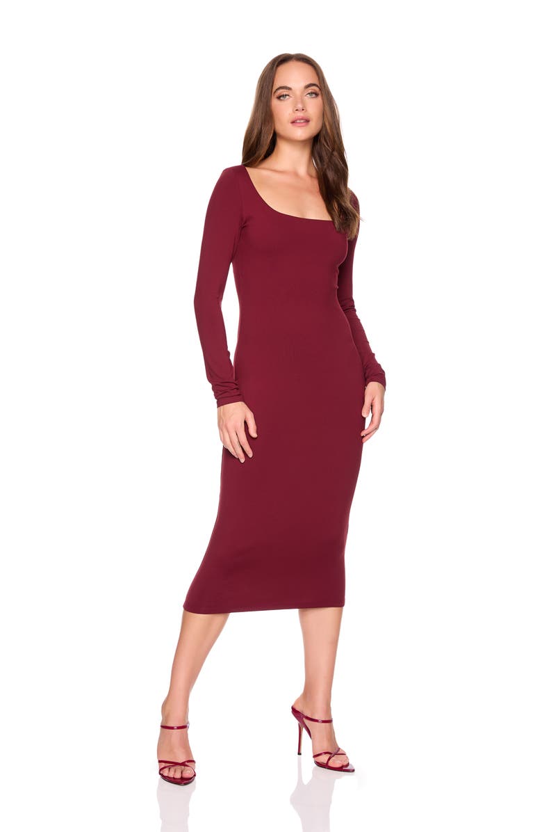 Susana Monaco Scoop Long Sleeve Midi Dress, Alternate, color, Oxblood