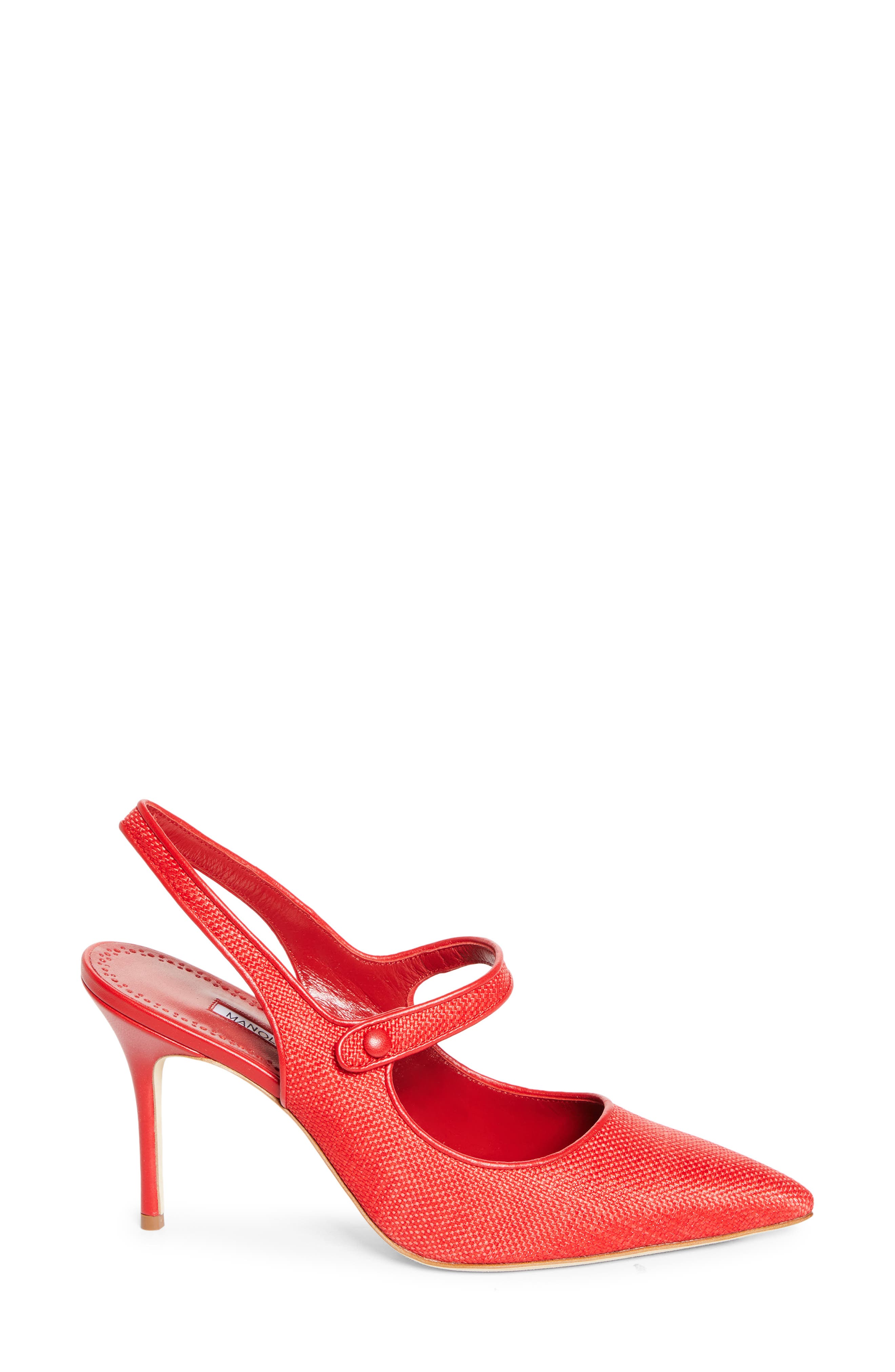 Manolo Blahnik Camparisli Pointed Toe Mary Jane Slingback Pump, Alternate, color, Bright Red/ Bright Red