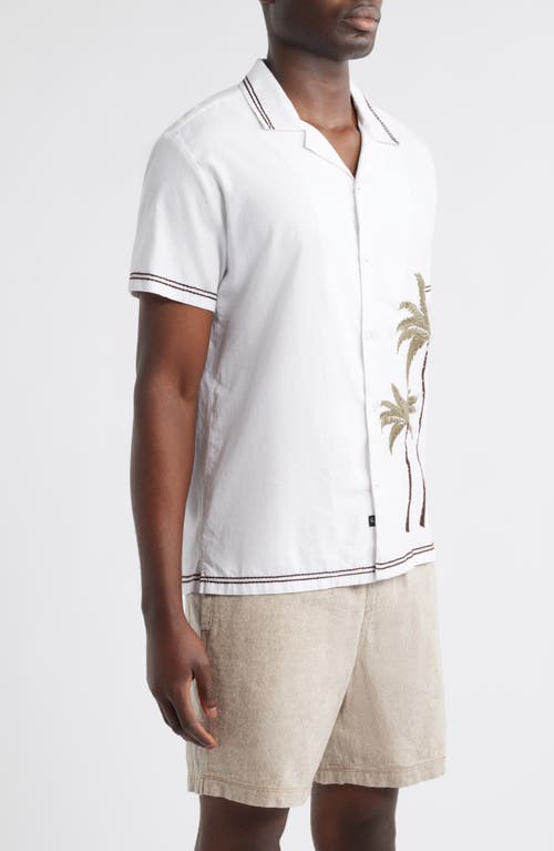 Rails Gibson Palm Tree Embroidered Short Sleeve Linen Blend Button-up Shirt In White