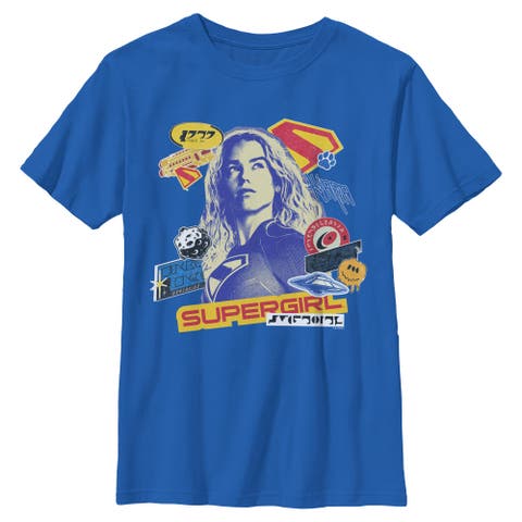 Boy's Supergirl Pop Art Stickers and Badges  Graphic T-Shirt