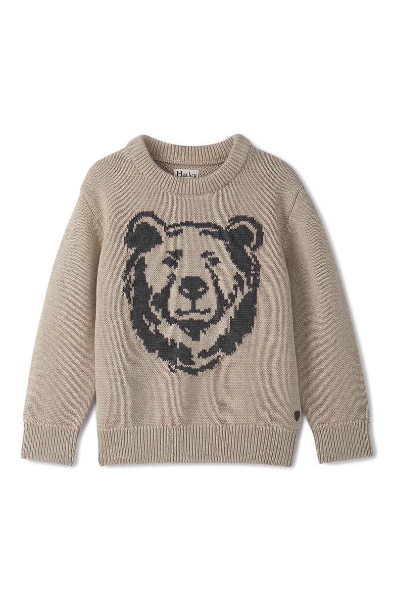 Kids' Bear Intarsia Cotton Crewneck Sweater, Main, color, OATMEAL MELANGE