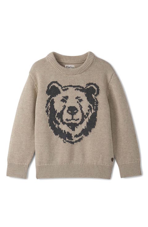 Kids' Bear Intarsia Cotton Crewneck Sweater (Toddler & Little Kid)