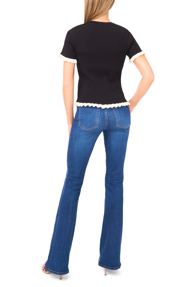 Ruffle Short Sleeve Sweater, Alternate, color, RICH BLACK