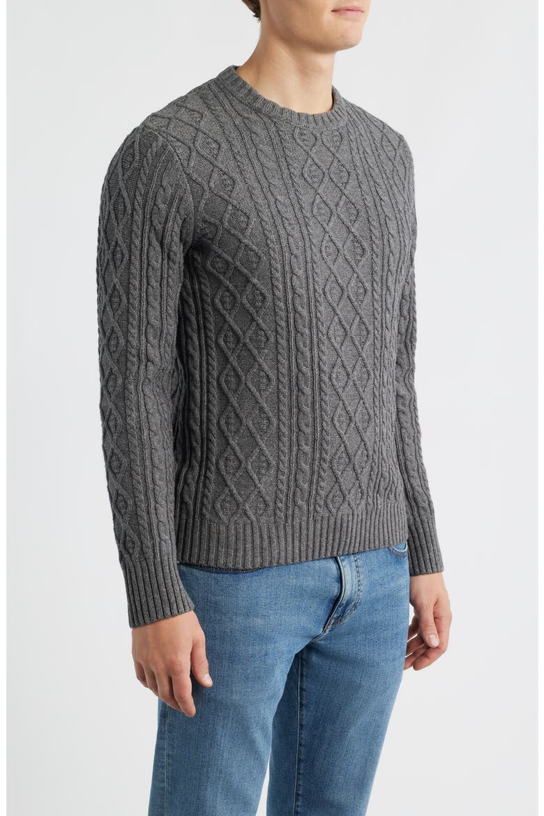 Foyer Cable Stitch Cotton & Wool Blend Sweater, Alternate, color, COAL