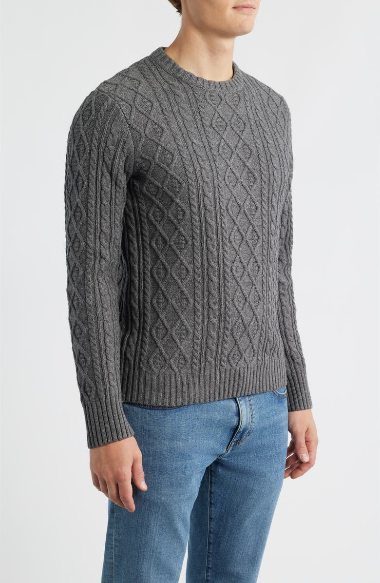 James Campbell Foyer Cable Stitch Cotton & Wool Blend Sweater, Alternate, color, Coal