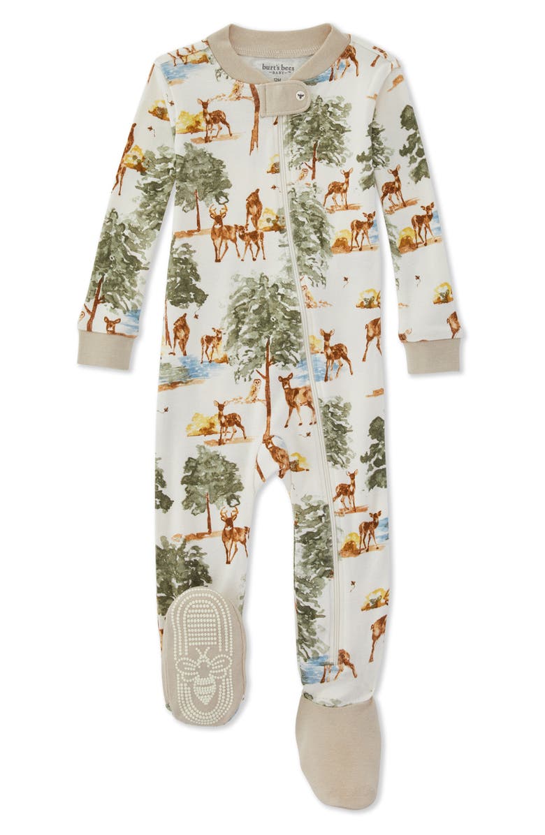 Burt's Bees Baby Fawnd of You Organic Cotton Footie Pajamas, Main, color, 