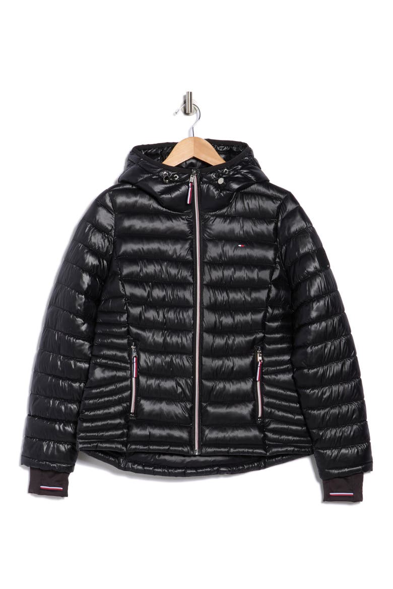 Zip Hooded Packable Puffer Jacket, Alternate, color, BLACK