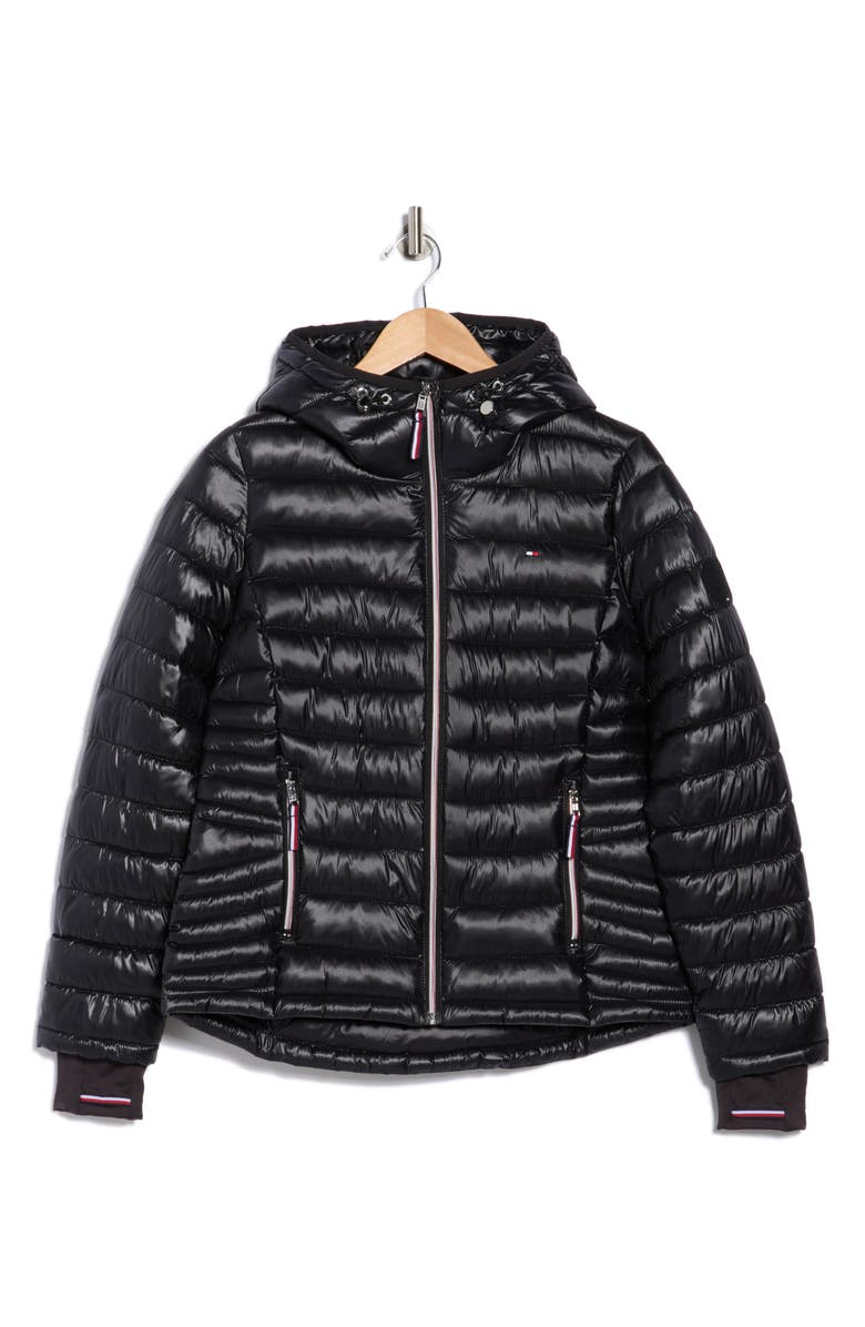 Tommy Hilfiger Zip Hooded Packable Puffer Jacket, Alternate, color, Black