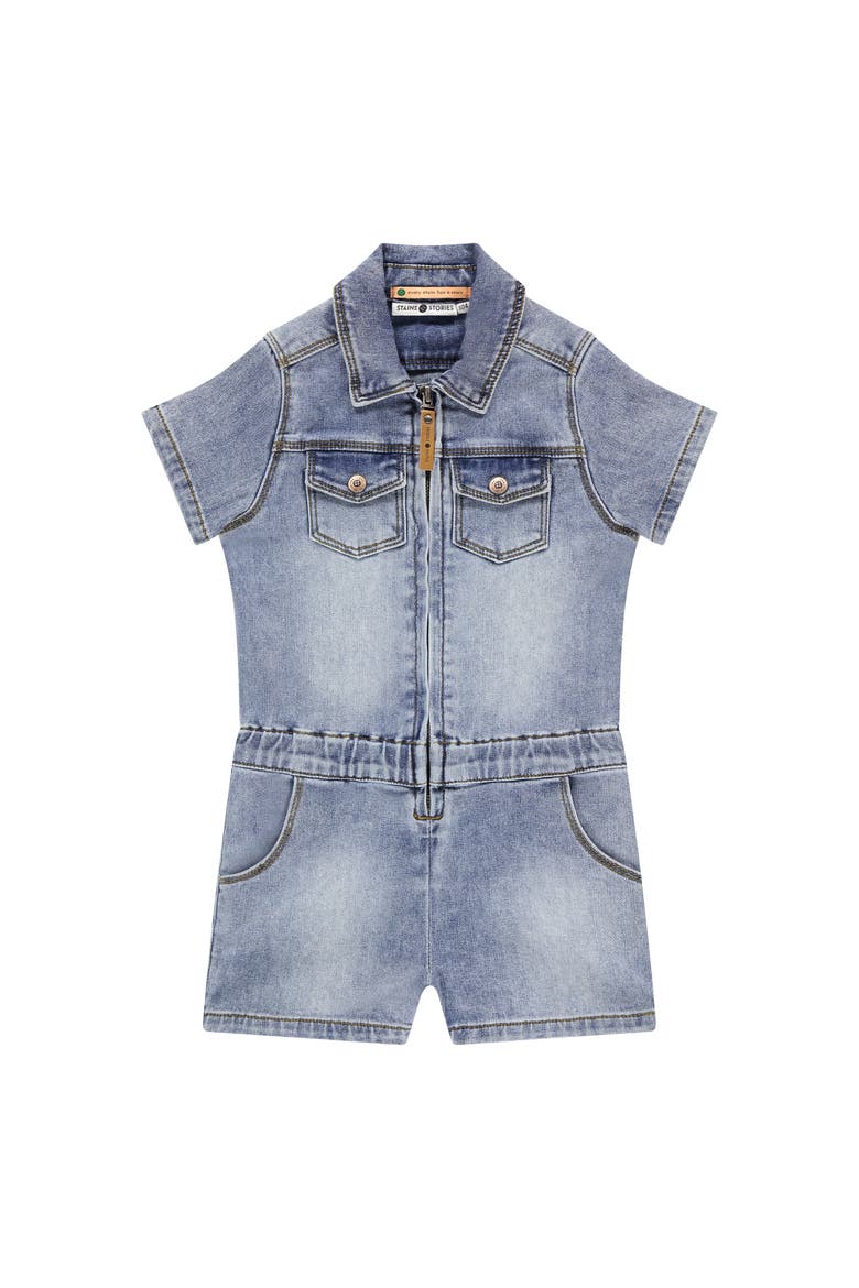 Light Wash Denim Romper, Main, color, Light Blue Denim